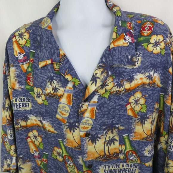Big Dogs Beer  Hawaiian Aloha Shirt Size 4X It's 5 O'Clock Rayon Sunset Palm - Picture 2 of 10